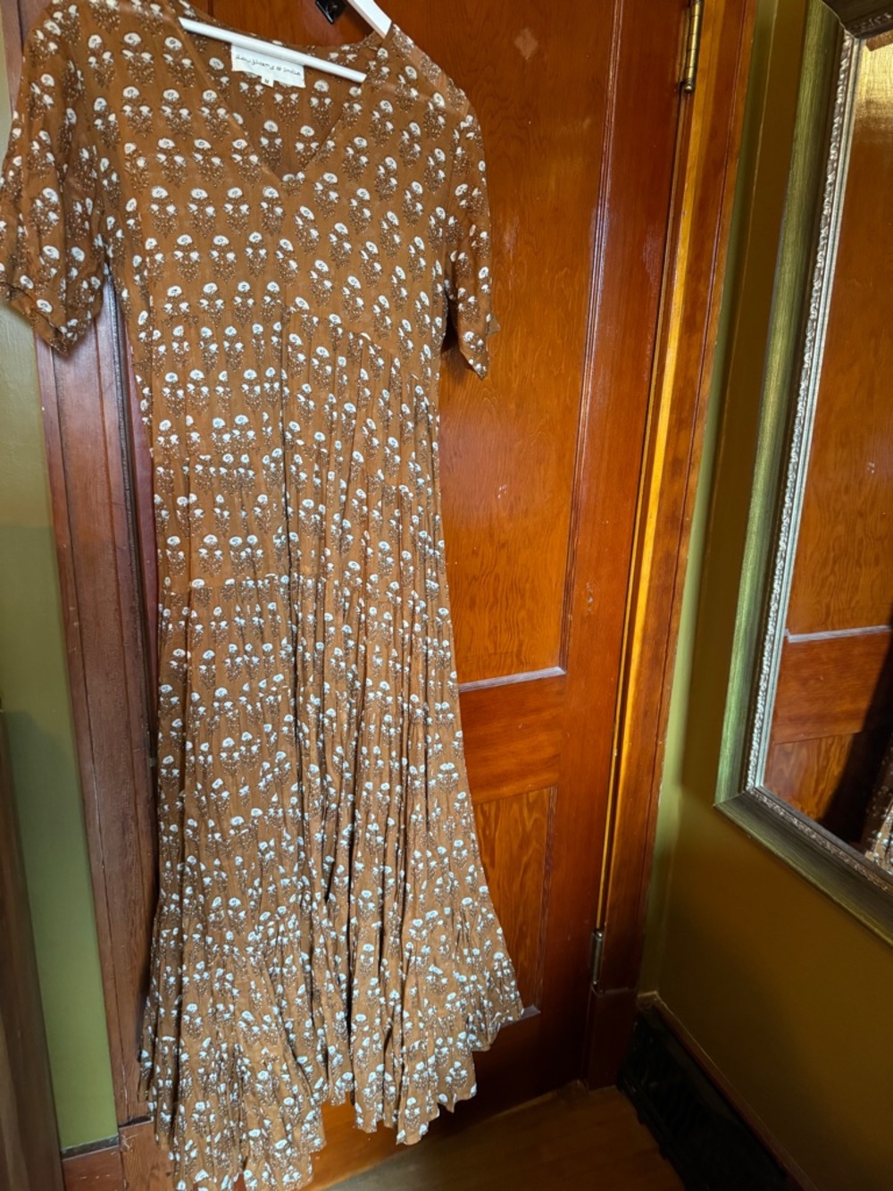 Daughters of India Brown Floral Midi Dress with White Print